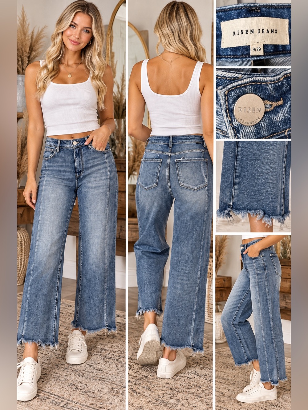 Risen Jeans frayed distressed, cropped, in Washed Blue 16w 12r 27L